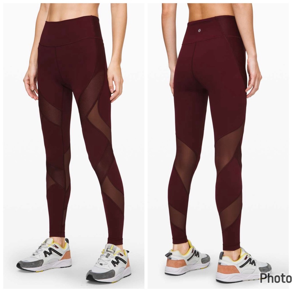 Lululemon‎ Wunder Under High Rise Tight 28’ Mesh Leggings Burgundy Purple Red 4